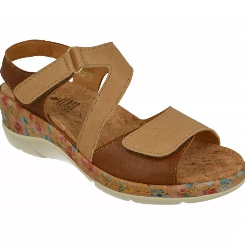 Comfort Class Sandalias-Sandalia De En Piely Nobuck Combinada Con Tiras Cruzadas De Velcro Ajustable Y Cuna Alta Estampada Flores