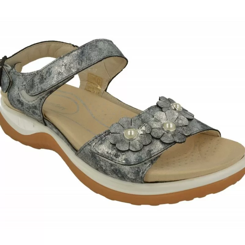 G Comfort Sandalias-Sandalia De De Doble Velcro Con Flor En Pala De Piel Grabada, Planta Anatomica Extraible Y Piso De Caucho