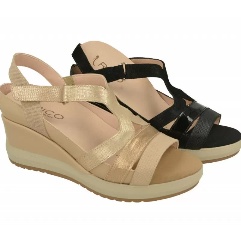RIKO Sandalias-Sandalia De Rico Con Tiras Combinadas Y Ajuste De Velcro, Cuna Alta Nacarada Con Planta Extraible Y Piso Microporoso Confortable