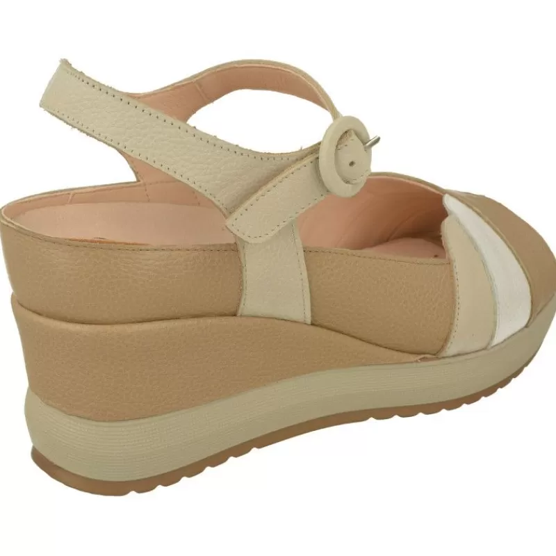 RIKO Sandalias-Sandalia De Rico En Piel Combinada Gamas Beige Con Tira Ajustble Al Tobillo, Planta Anatomica Extraible Y Cuna Forrada Al Tono V
