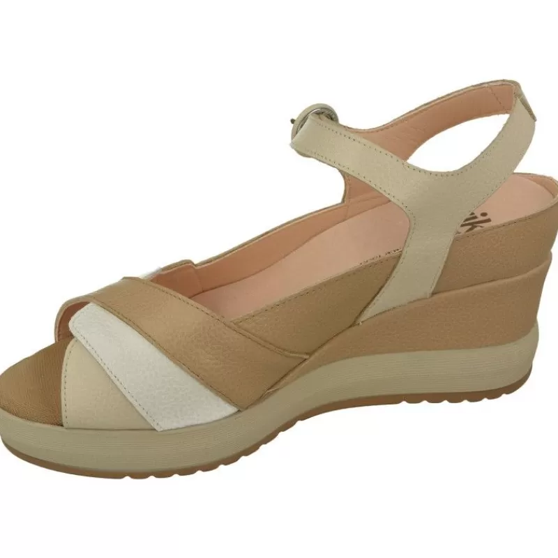 RIKO Sandalias-Sandalia De Rico En Piel Combinada Gamas Beige Con Tira Ajustble Al Tobillo, Planta Anatomica Extraible Y Cuna Forrada Al Tono V
