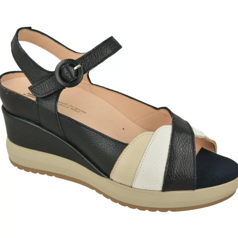 RIKO Sandalias-Sandalia De Rico En Piel Combinada Gamas Beige Con Tira Ajustble Al Tobillo, Planta Anatomica Extraible Y Cuna Forrada Al Tono V