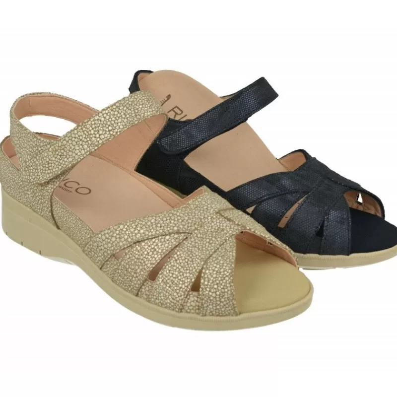 RIKO Sandalias-Sandalia De Rico En Piel Grabada Con Pala De Tiras Y Velcro Ajustable, Planta De Descanso Especial Para Plantillas