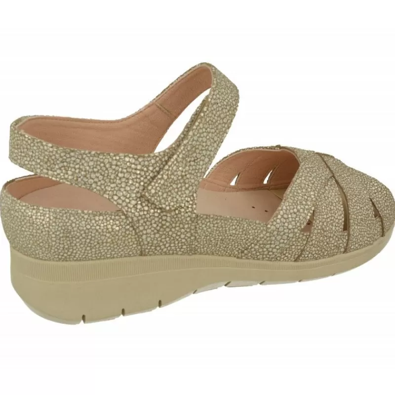 RIKO Sandalias-Sandalia De Rico En Piel Grabada Con Pala De Tiras Y Velcro Ajustable, Planta De Descanso Especial Para Plantillas
