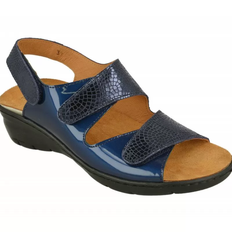 Comfort Class Sandalias-Sandalia De Triple Velcro De Con Piso Aligerado Combinada En Charol Y Grabado Con Planta De Descanso