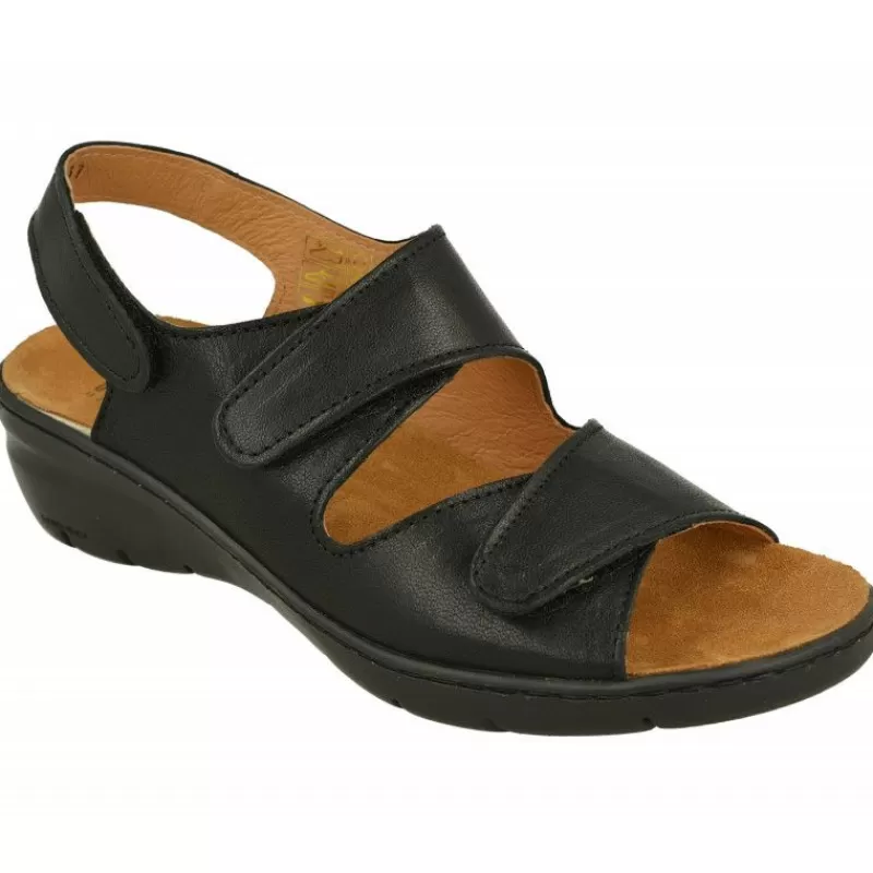 Comfort Class Sandalias-Sandalia De Triple Velcro De Con Piso Aligerado Combinada En Charol Y Grabado Con Planta De Descanso