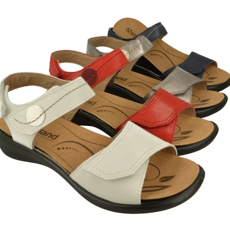WESTLAND BY JOSEF SEIBEL antes ROMIKA Sandalias-Sandalia De Wesland Con Doble Tira Ajustable De Velcro En Piel Vacuna Con Planta De Descanso Extraible Y Piso De Poliuretano