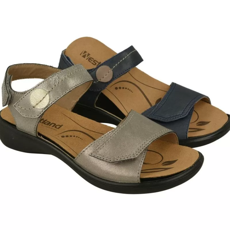 WESTLAND BY JOSEF SEIBEL antes ROMIKA Sandalias-Sandalia De Wesland Con Doble Tira Ajustable De Velcro En Piel Vacuna Con Planta De Descanso Extraible Y Piso De Poliuretano