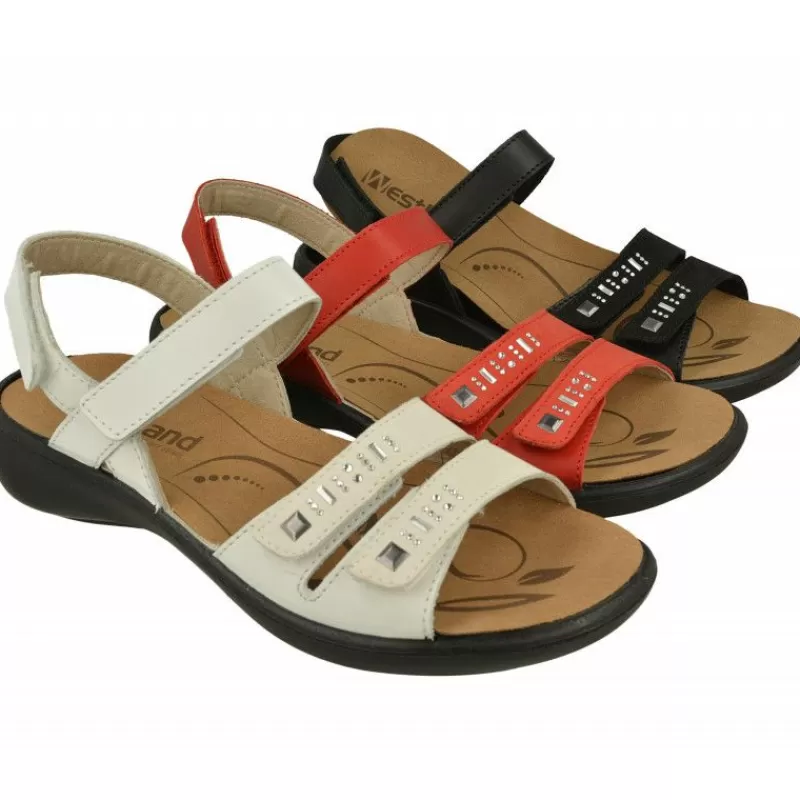 WESTLAND BY JOSEF SEIBEL antes ROMIKA Sandalias-Sandalia De Westland Antes Romika En Piel Estampada Con Triple Ajuste De Velcro, Planta De Descanso Extraible Y Piso De Caucho