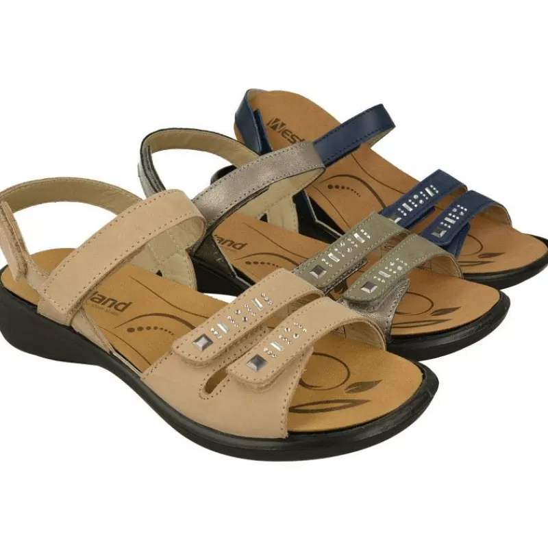 WESTLAND BY JOSEF SEIBEL antes ROMIKA Sandalias-Sandalia De Westland Antes Romika En Piel Estampada Con Triple Ajuste De Velcro, Planta De Descanso Extraible Y Piso De Caucho