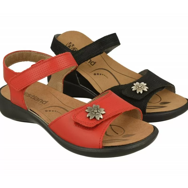 WESTLAND BY JOSEF SEIBEL antes ROMIKA Sandalias-Sandalia De Westland Antes Romika En Piel Vacuna Con Doble Tira De Velcro, Planta Anatomica Extraible Y Piso Comodo De Caucho