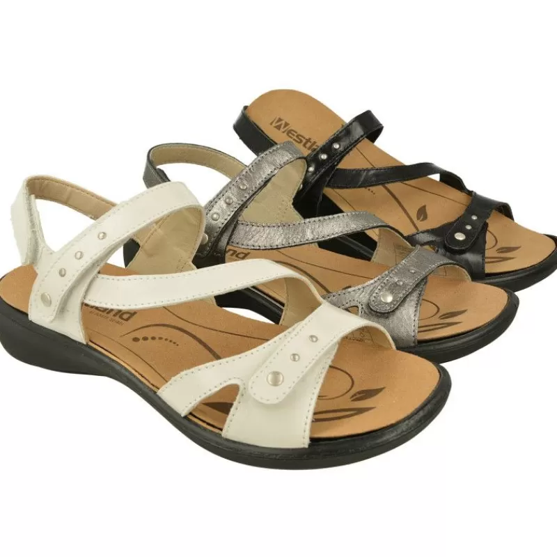 WESTLAND BY JOSEF SEIBEL antes ROMIKA Sandalias-Sandalia De Westland De Tiras Cruzadas Y Ajuste De Velcro Con Planta Anatomica Extraible Y Piso De Poliuretano