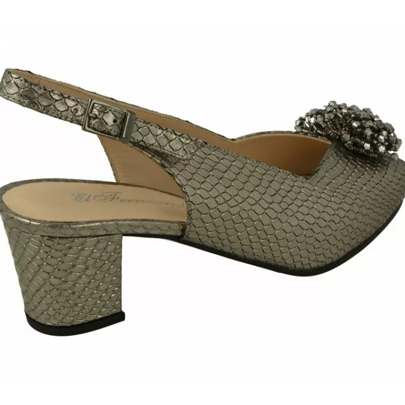 Juan Maestre Sandalias-Sandalia Vestir De En Piel Grabada Metal Con Mona En Escote Y Tacon 5Cm, Ancho Especial