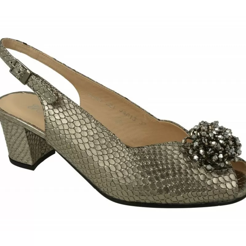 Juan Maestre Sandalias-Sandalia Vestir De En Piel Grabada Metal Con Mona En Escote Y Tacon 5Cm, Ancho Especial