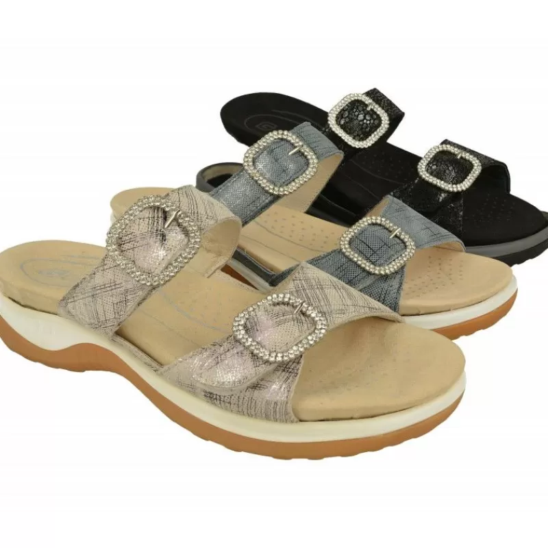 G Comfort Sandalias-Sandalia Zueco De De Doble Tira Ajustable En Piel Estampada, Planta Anatomica Extraible Y Piso De Caucho