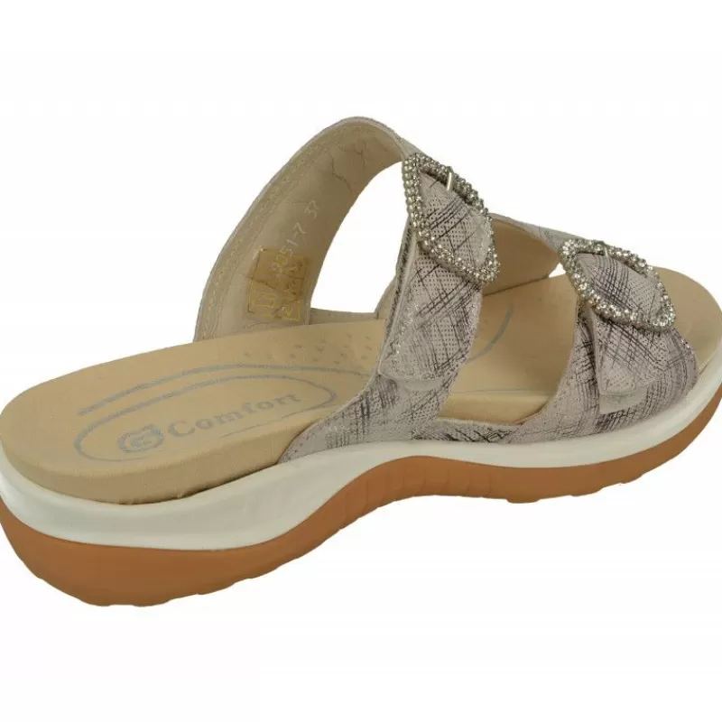 G Comfort Sandalias-Sandalia Zueco De De Doble Tira Ajustable En Piel Estampada, Planta Anatomica Extraible Y Piso De Caucho