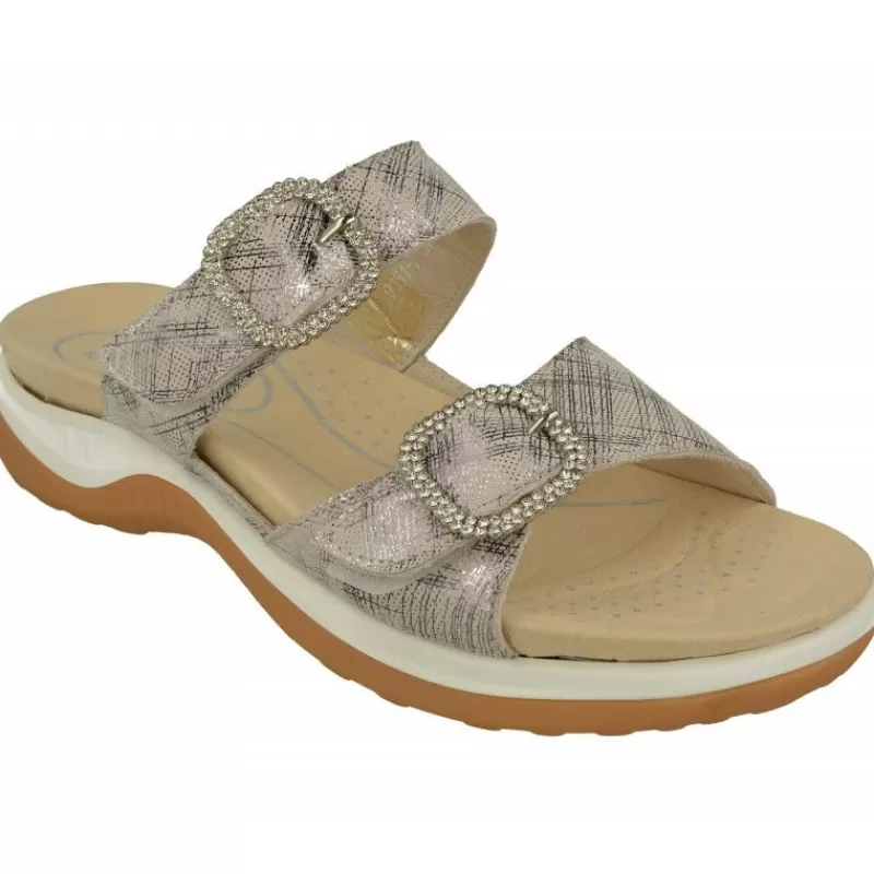 G Comfort Sandalias-Sandalia Zueco De De Doble Tira Ajustable En Piel Estampada, Planta Anatomica Extraible Y Piso De Caucho