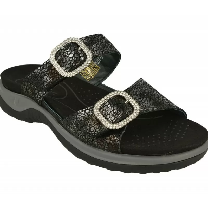 G Comfort Sandalias-Sandalia Zueco De De Doble Tira Ajustable En Piel Estampada, Planta Anatomica Extraible Y Piso De Caucho