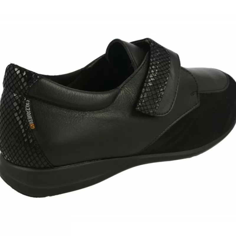 Calzamedi Velcros-Velcro De En Horma De Ancho 16 Con Piel Combinada Con Antelina Elastica Con Piso De Goma Y Planta Extraible Negro