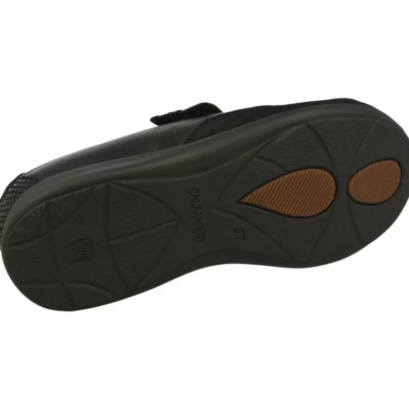 Calzamedi Velcros-Velcro De En Horma De Ancho 16 Con Piel Combinada Con Antelina Elastica Con Piso De Goma Y Planta Extraible Negro