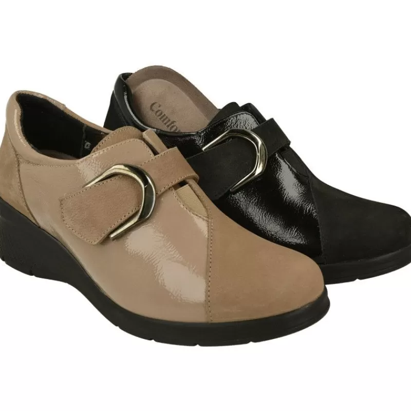 Comfort Class Velcros-Velcro De Confort Class Con Hebilla Metalica Y Piel Combinada Nobuck Charol. Piso De Poliuretano Muy Ligero Y Planta Extraible
