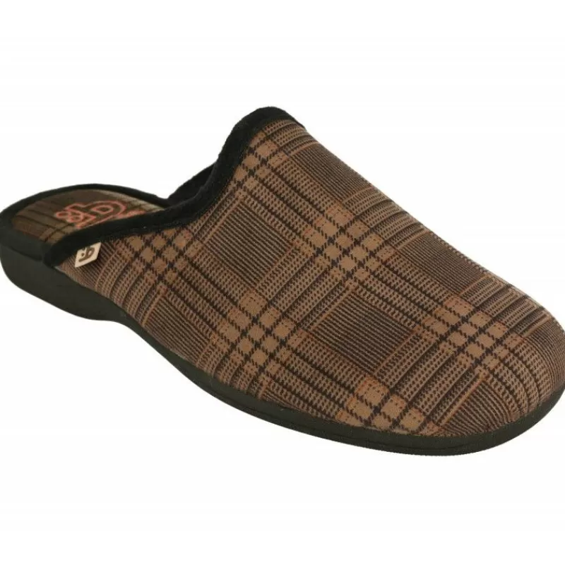 Berevere Chinelas-Zapatilla Chinela De En Pano Teriopelo Cuadros Con Piso De Caucho Y Horma De Ancho Especial