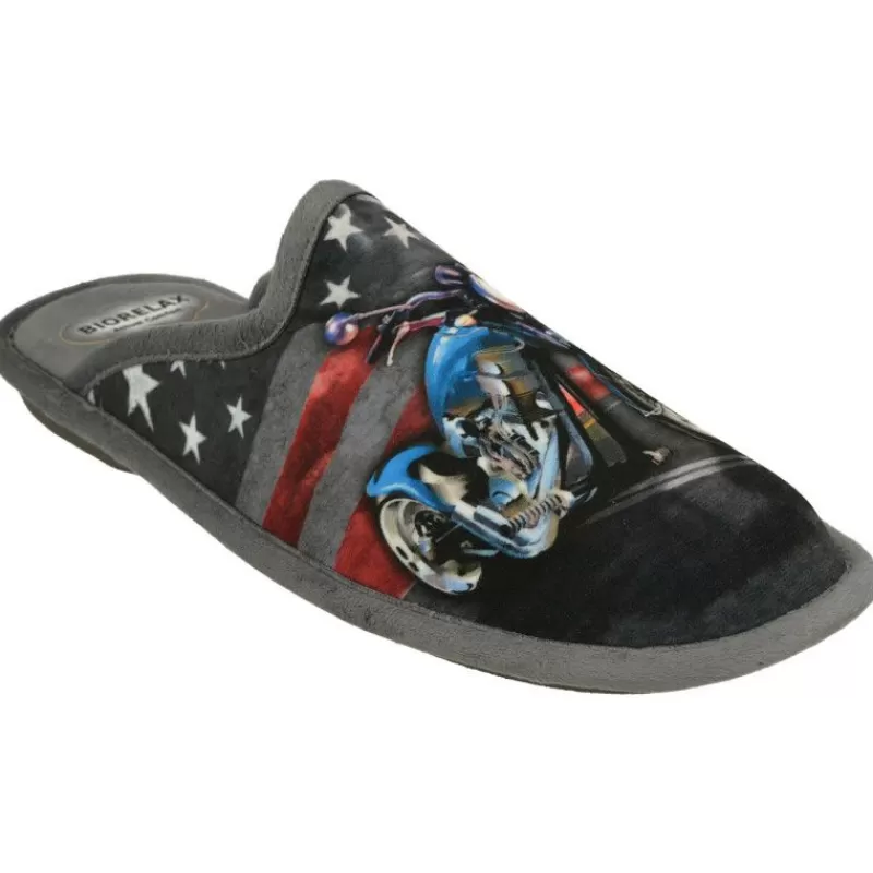 Cosdam Chinelas-Zapatilla Chinela De Con Estampado Moto Comoda Planta Con Piso Biorelax Negro