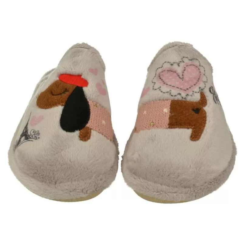Garzon Chinelas-Zapatilla Chinela De Con Bordado Perrito Salchicha En Pano De Dacha Y Piso Ligero Microporoso Especial Parquet Gris