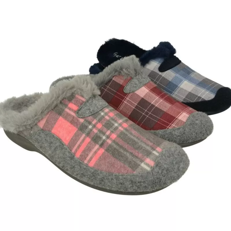 Garzon Chinelas-Zapatilla Chinela De De Pano Cuadros Con Piso De Caucho Y Planta Anatomica De Descanso Extraible