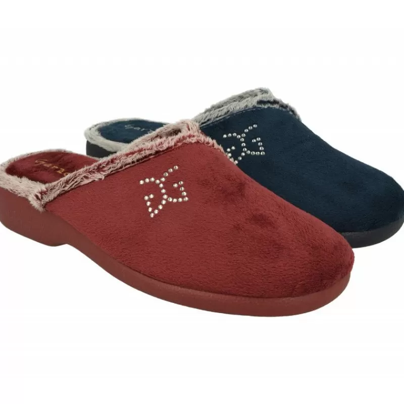 Garzon Chinelas-Zapatilla Chinela De En Pano Dacha Con Bordes De Lana Y Bordado En Pala Con Piso De Caucho Y Horma De Ancho Especial
