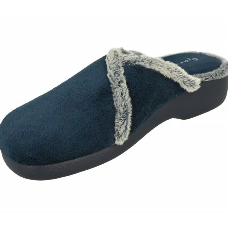 Garzon Chinelas-Zapatilla Chinela De En Pano Dacha Con Bordes De Lana Y Bordado En Pala Con Piso De Caucho Y Horma De Ancho Especial