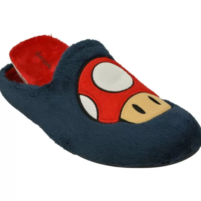 Garzon Chinelas-Zapatilla Chinela De En Pano De Terciopelo Estampado Seta Con Planta De Descanso Extraible Y Piso De Caucho Marino