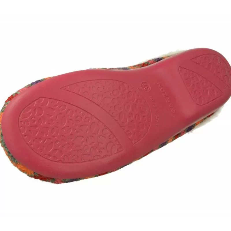 Garzon Chinelas-Zapatilla Chinela De En Punto De Lana Rayas Con Planta Extraible Y Suela De Caucho