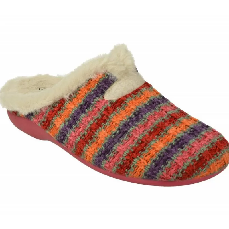 Garzon Chinelas-Zapatilla Chinela De En Punto De Lana Rayas Con Planta Extraible Y Suela De Caucho
