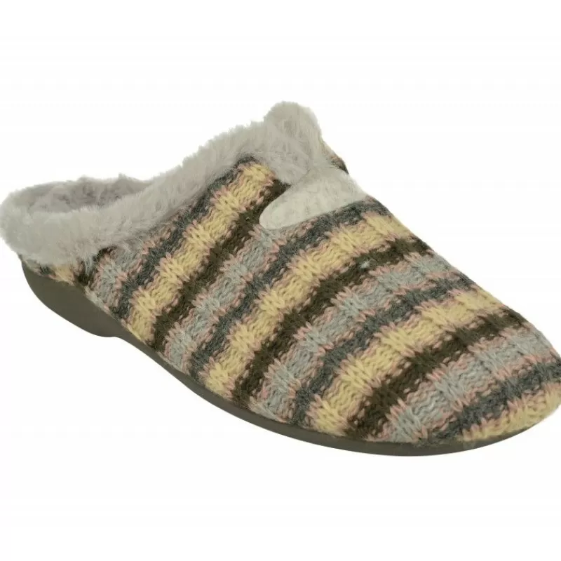 Garzon Chinelas-Zapatilla Chinela De En Punto De Lana Rayas Con Planta Extraible Y Suela De Caucho