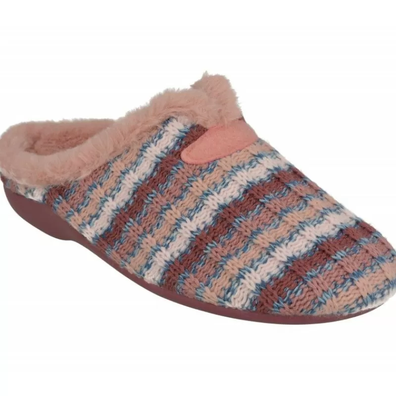 Garzon Chinelas-Zapatilla Chinela De En Punto De Lana Rayas Con Planta Extraible Y Suela De Caucho