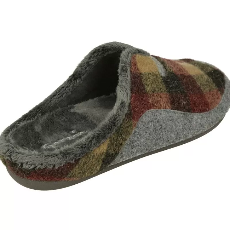 Garzon Chinelas-Zapatilla Chinela De Pano Combinado Cuadros, Planta Anatomica Extraible Y Piso De Caucho En Horma De Ancho Especial Burdeos
