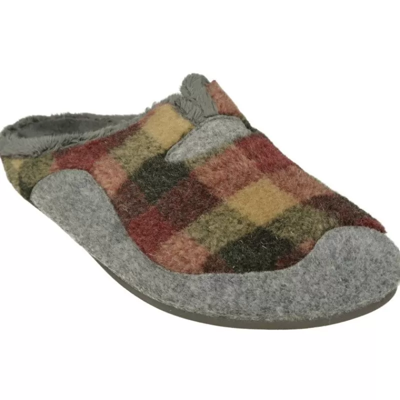 Garzon Chinelas-Zapatilla Chinela De Pano Combinado Cuadros, Planta Anatomica Extraible Y Piso De Caucho En Horma De Ancho Especial Burdeos
