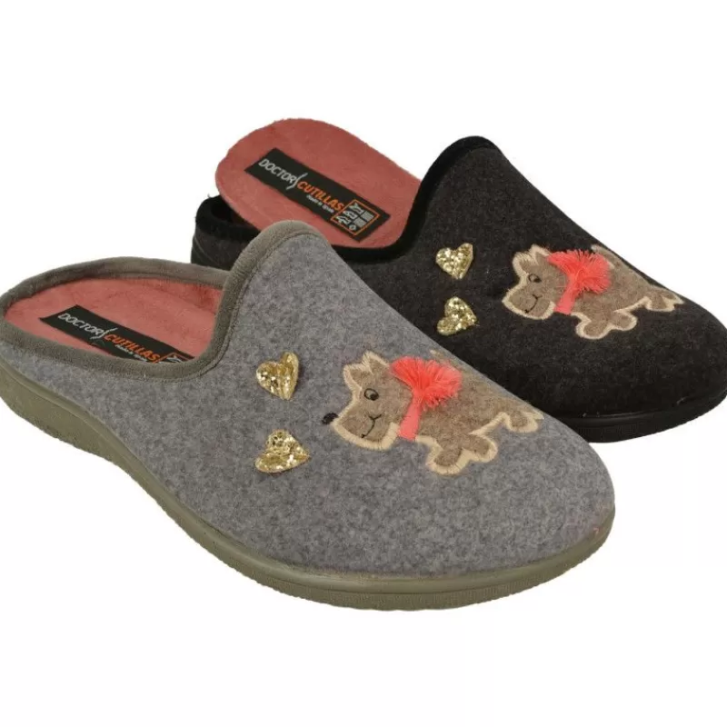 Doctor Cutillas Chinelas-Zapatilla Chinela Del Con Pano Liso Estampado Perrito, Planta Anatomica De Descanso Extraible Y Piso De Caucho