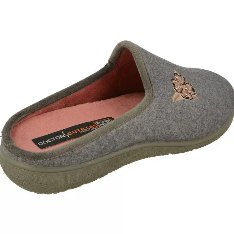 Doctor Cutillas Chinelas-Zapatilla Chinela Del En Pano Liso Con Bordado, Planta Anatomica De Descanso Extraible Y Piso De Caucho