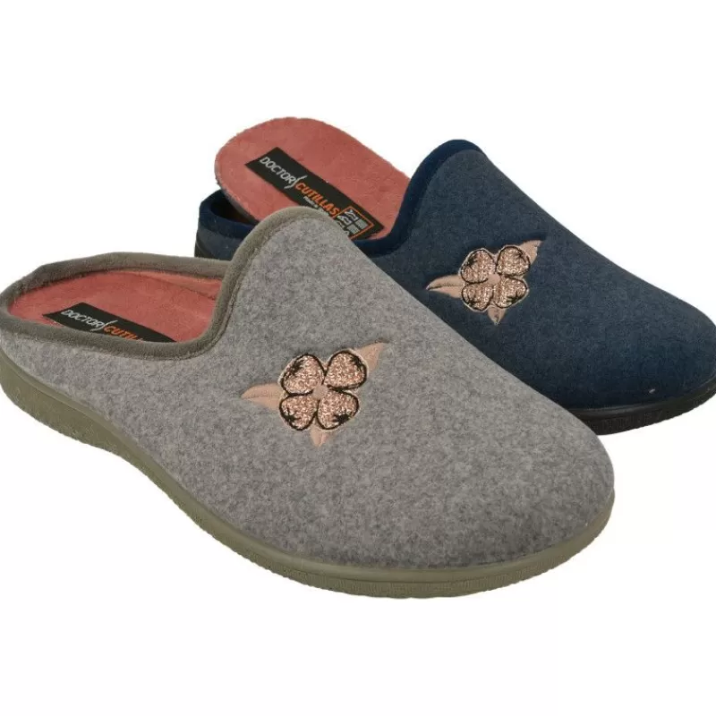 Doctor Cutillas Chinelas-Zapatilla Chinela Del En Pano Liso Con Bordado, Planta Anatomica De Descanso Extraible Y Piso De Caucho