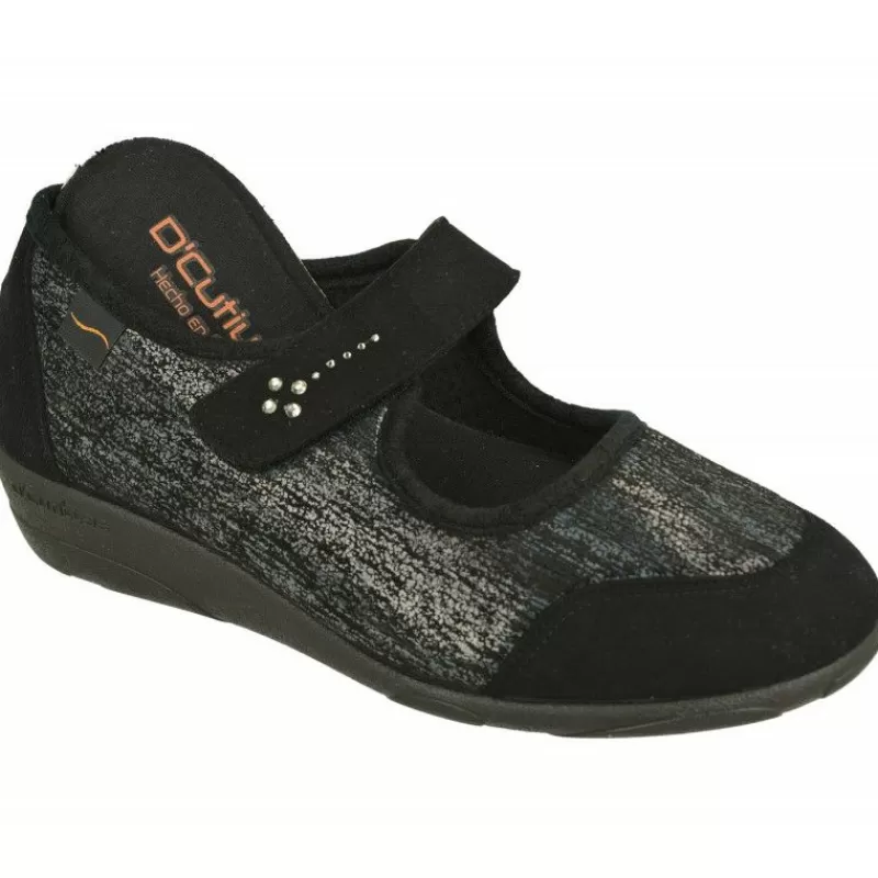 Doctor Cutillas Zapatillas De Lona-Zapatilla Pulsera Del De Pano Brillos Adaptable Con Piso De Caucho Y Planta De Gel Amortiguada Negro
