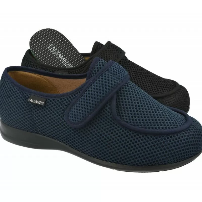 Calzamedi Zapatillas De Lona-Zapatilla Velcro De En Tejido Elastico Con Piso De Caucho Y Horma De Ancho 15 , Pies Sensibles Y Diabéticos