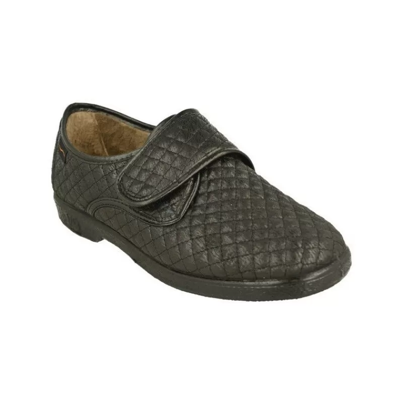 Doctor Cutillas Zapatillas De Lona-Zapatilla Velcro Del En Pano Pespunteado Y Piso Esponjoso De Gran Confort Negro