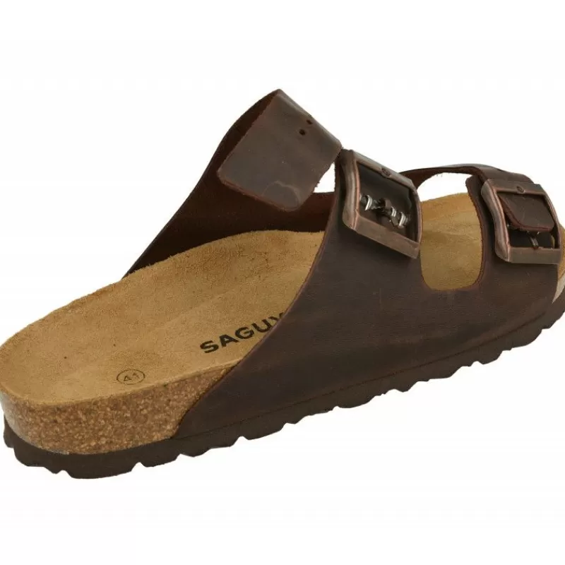 Calzamedi Sandalias-Zueco De De Doble Tira Ajustable En Piel Engrasada Y Planta Anatomica De Descanso Marron