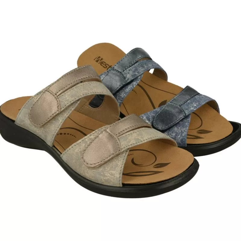 WESTLAND BY JOSEF SEIBEL antes ROMIKA Sandalias-Zueco De Wesland Con Doble Tira Ajustable De Velcro Piso De Caucho Yplanta Extraible En Piel Combinada