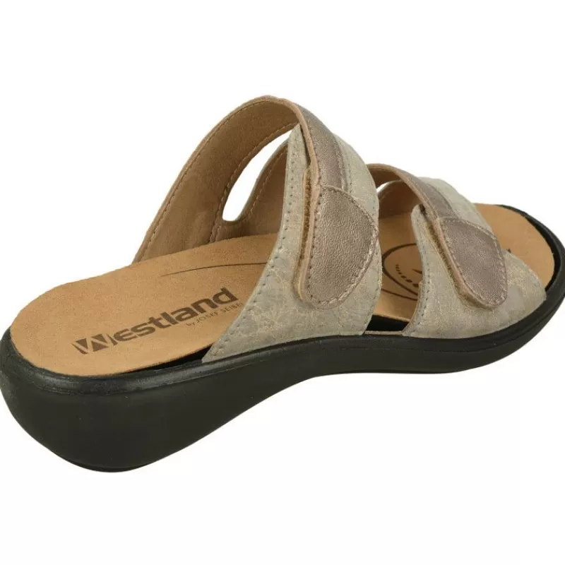 WESTLAND BY JOSEF SEIBEL antes ROMIKA Sandalias-Zueco De Wesland Con Doble Tira Ajustable De Velcro Piso De Caucho Yplanta Extraible En Piel Combinada