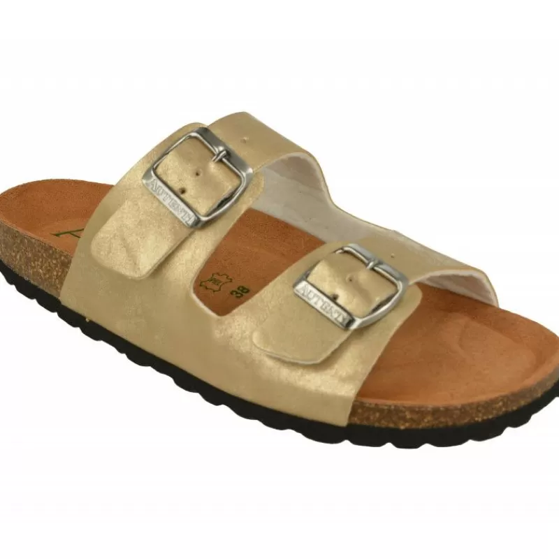 AUTENTI Sandalias-Zueco Doble Tira Hebilla Con Planta De Descanso Anatomica Y Piso Microporoso Platino