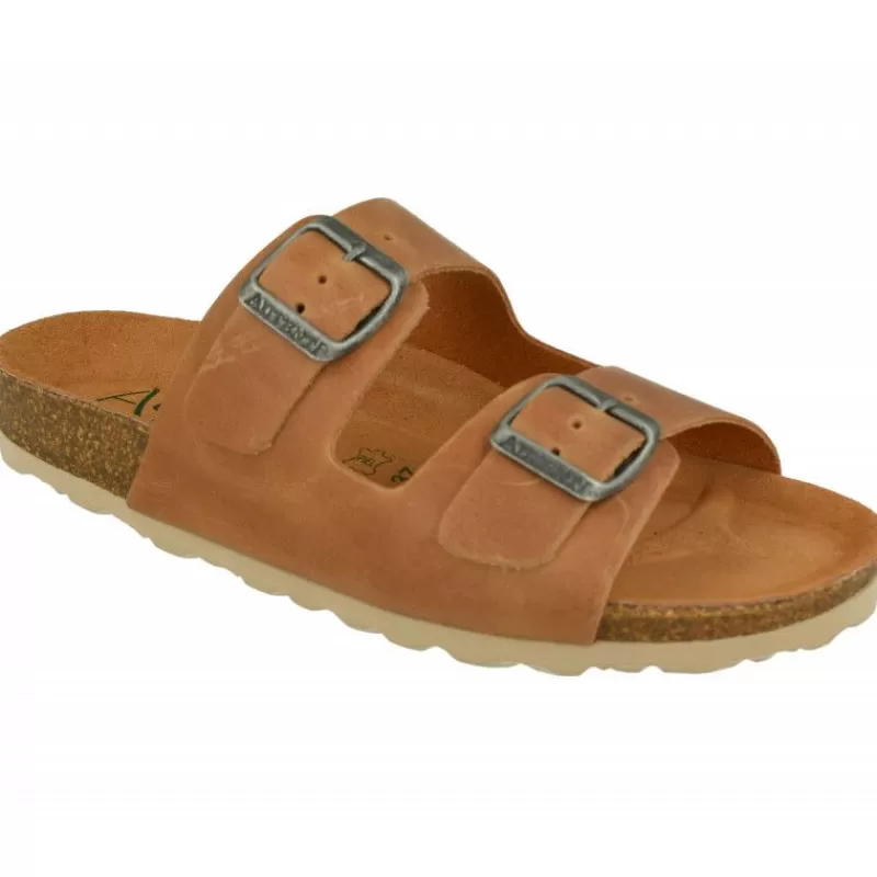 AUTENTI Sandalias-Zueco Doble Tira Hebilla Con Planta De Descanso Anatomica Y Piso Microporoso Cuero
