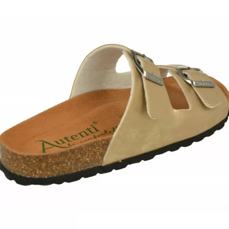 AUTENTI Sandalias-Zueco Doble Tira Hebilla Con Planta De Descanso Anatomica Y Piso Microporoso Platino